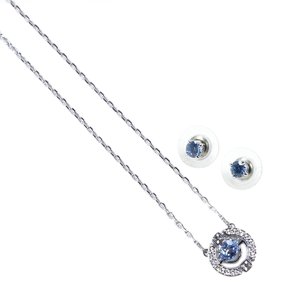 スワロフスキー ピアス ネックレス セット SWAROVSKI ダンシングクリスタル スパークリングダンス パヴェ ラウンド スタッド ブルー/シルバー レディース アクセサリー SPARKLING DANCE ROUND PENDANT SET STUD EARRING 5480485