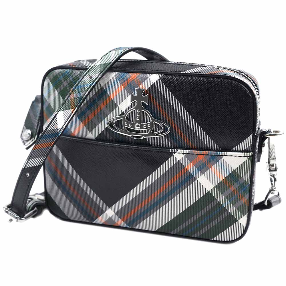 ヴィヴィアンウエストウッド ショルダーバッグ 照合のしるし柄 Vivienne Westwood MEDIUM CROSSBODY CAMERA BAG BIOGREEN SAFFIANO PRINTED 3 DERBY TARTAN GREEN 4304006Y S0012 O102