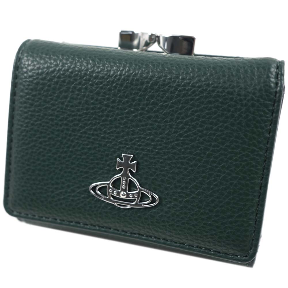 Vivienne Westwood 三つ折り財布 がま口 グリーン オーブ ロゴ グリーン（緑）系 Vivienne Westwood(ヴィヴィアンウエスト
