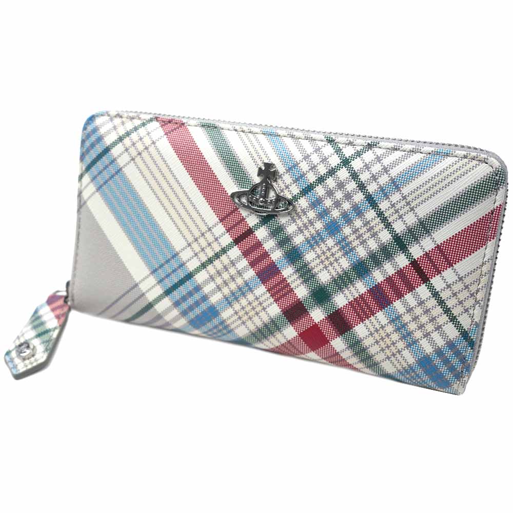 [訳あり逃げ口/箱] ヴィヴィアンウエストウッド 長金入れ ラウンドチャック なめし革 Vivienne Westwood TARTAN PRINT SAFFIANO MADRAS CHECK 51050023UL0057O101 51050023U-L0057-O101