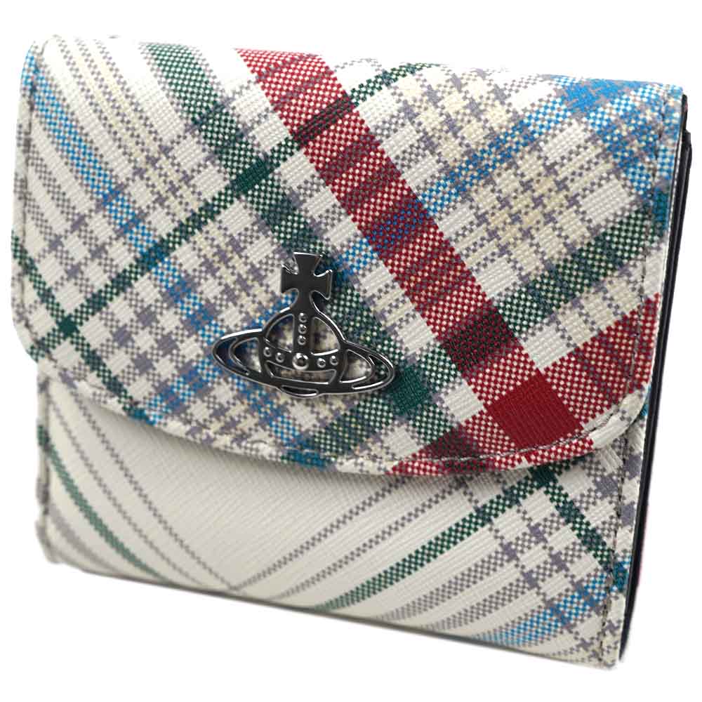 ヴィヴィアンウエストウッド 財布 二つ折り財布 パスケース Vivienne Westwood SAFFIANO SMALL WALLET MADRAS CHECK 51150003U-L0057-O101