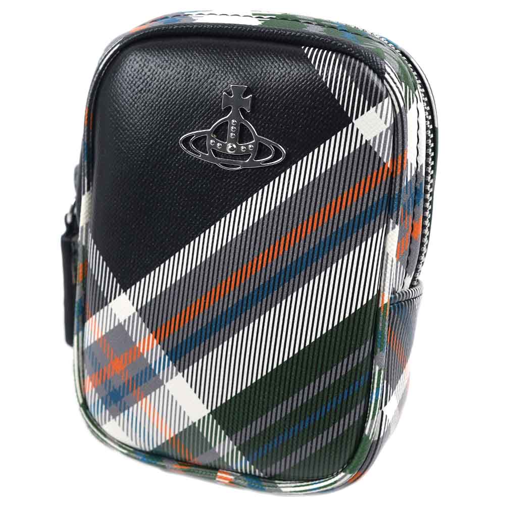 ヴィヴィアンウエストウッド ポーチ 化粧ポーチ コスメポーチ チェック柄 Vivienne Westwood CIGAR LIP POUCH BIOGREEN SAFFIANO PRINTED 3 DERBY TARTAN GREEN 53030028 S0012 O102