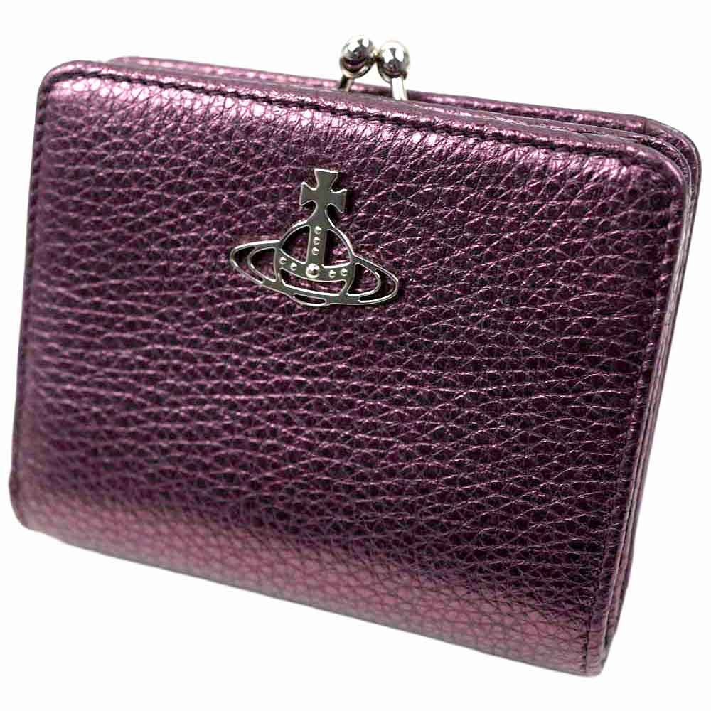 ヴィヴィアンウエストウッド 二つ折り財布 レディース がま口 パープル Vivienne Westwood Wallet with coin pocket METALLIC GRAINED PURPLE SILVER S51010020U-L004E-J409|アクセサリーギフトのTYS