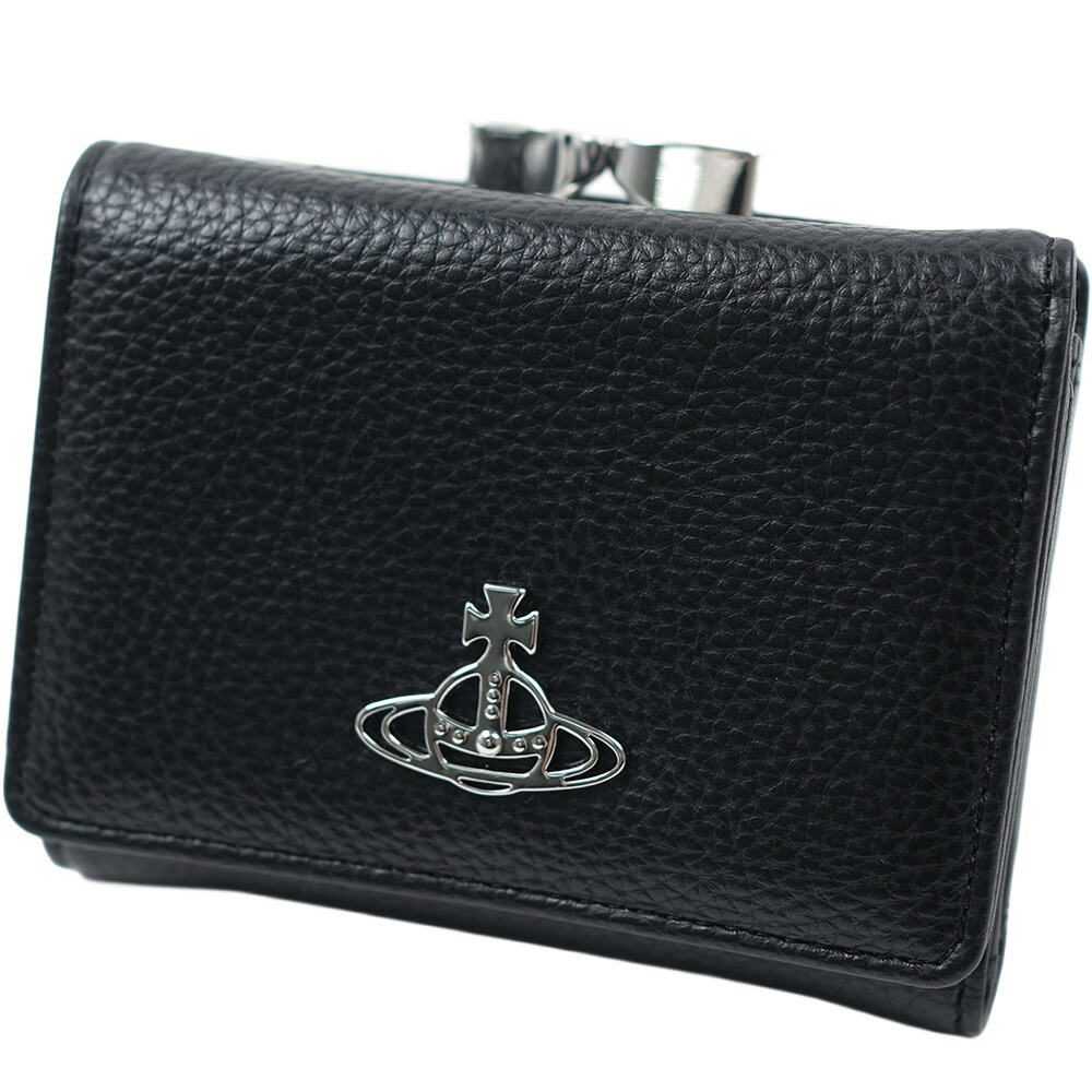 ヴィヴィアンウエストウッド 三つ折り財布 がま口 ヴィーガンレザー レディース ブラック RE-VEGAN GRAIN SMALL FRAME WALLET 51010018 S000D N403｜アクセサリーギフトのTYS