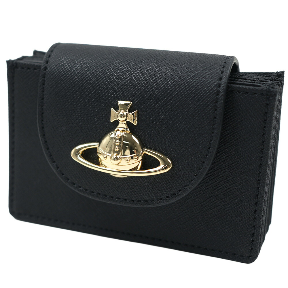 ヴィヴィアンウエストウッド カードケース 名刺入れ フラップ サフィアーノ メタルオーブ ブラック 黒 レディース Vivienne Westwood SAFFIANO FLAP CARD HOLDER BLACK 5112001HU-S000B-N401｜アクセサリーギフトのTYS
