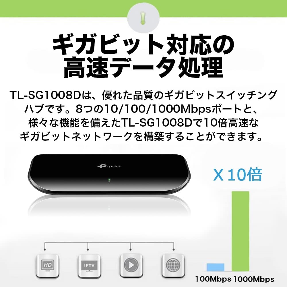 ギガビット対応スイッチングハブ 8ポート 3年保証 1000Mbps対応 LAN用HUB TL-SG1008D TP-Link ソリッド 逆輸入  1000Mbps対応