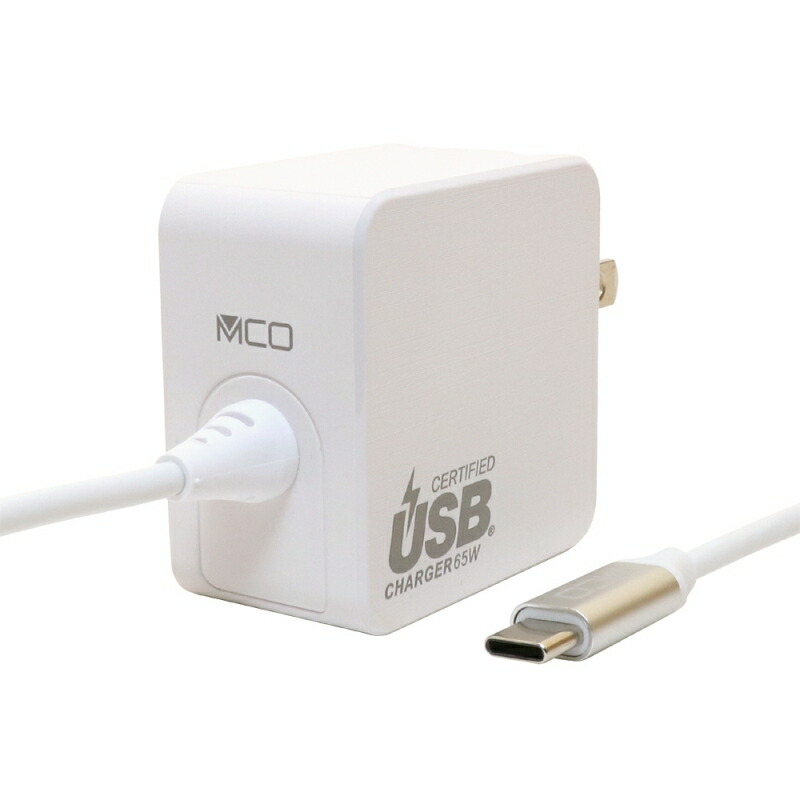ミヨシ USB PD対応 GaN USB-ACアダプタ ケーブル一体型 65W 1.5m ホワイト IPA-GC15ANWH 【送料無料】