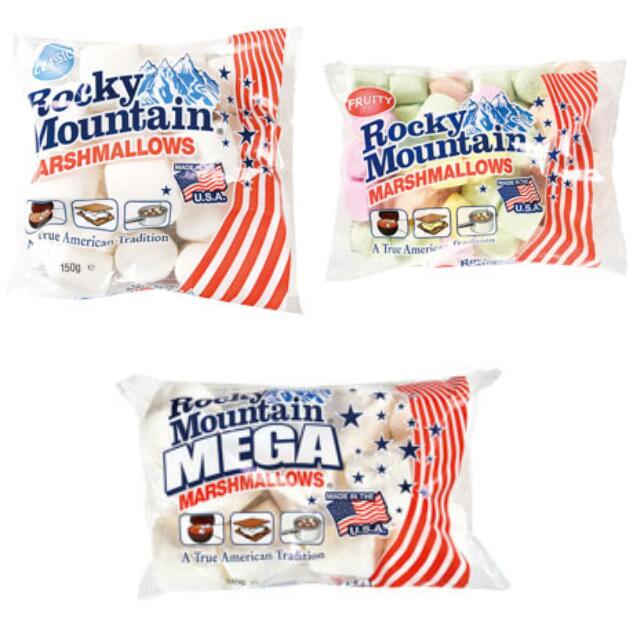 送料無料【ロッキーマウンテン マシュマロ】（全3種 ／ マシュマロ／メガマシュマロ／プチマシュマロ）キャンプに チョコフォンデュに コーヒーや紅茶に浮かべても BBQ本場アメリカの 定番ブランド もっちり美味しいマシュマロです アレンジも自由！