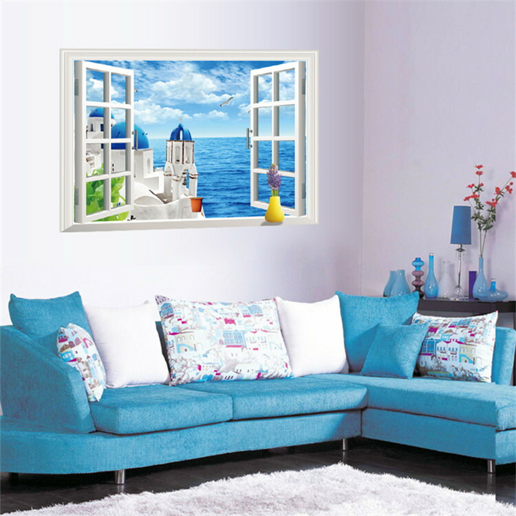 楽天市場 ウォールステッカー エーゲ海の窓 60 90cm 壁紙 シール 賃貸ok はがせる 剥がせる Diy 模様替え インテリア さわやか 綺麗 海 雲 空 風景 窓 景色 地中海 ギリシャ イラスト リビング トイレ 夏 送料無料 本革バッグとビジネスリュック3qee