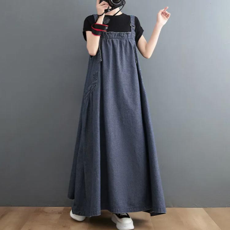 デニム サロペットワンピース レディース マキシワンピース aライン 