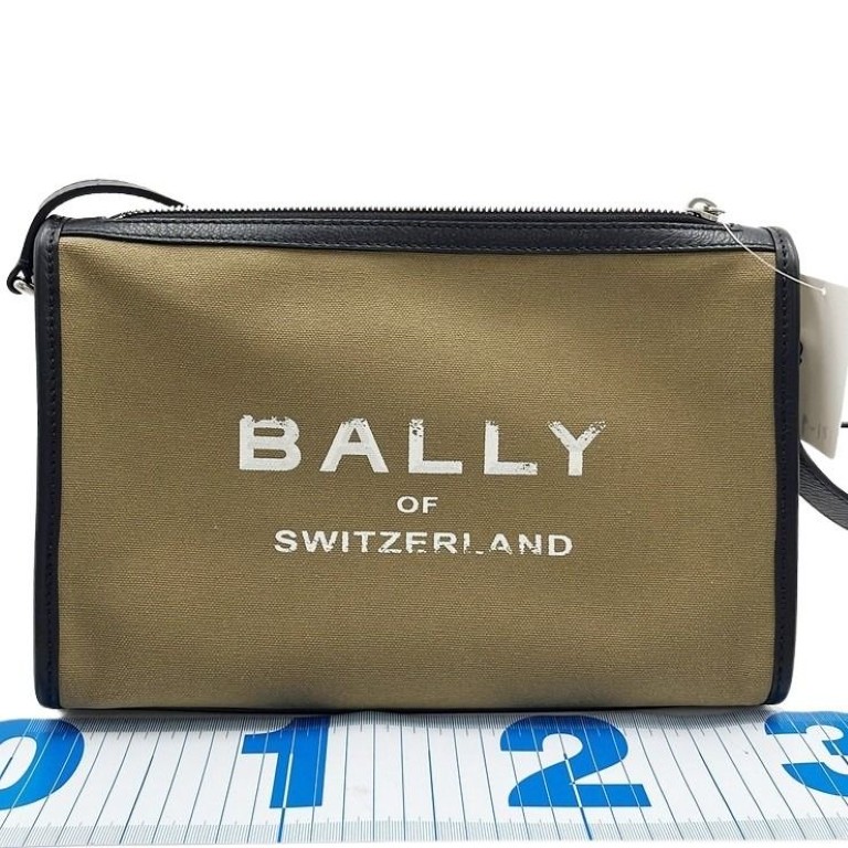 BALLY バリー ショルダーバッグ ARKLE LOGO CROSS カーキ ブラック系 キャンバス ユニセックス クロスボディバッグ シルバー金具 超美品【本物保証】【中古】|3R boutique