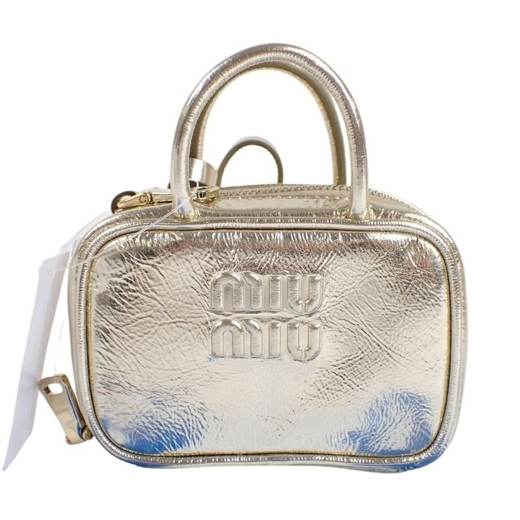 miu miu ミュウミュウ バッグチャーム マイクロバッグチャーム 5NR036 ゴールド系 レザー レディース ミニ 美品【本物保証】【中古】