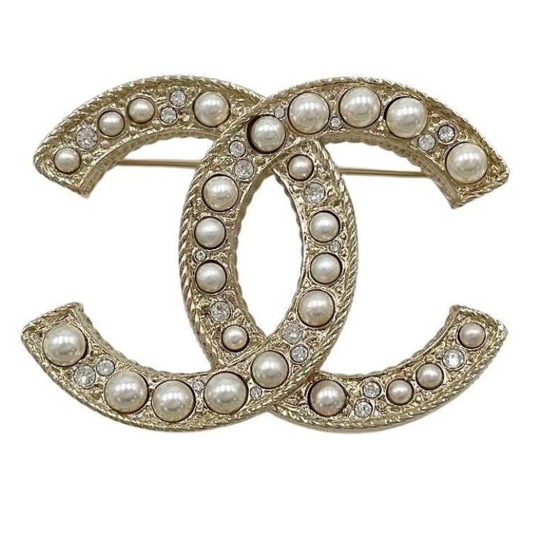 CHANEL シャネル ブローチ ココマーク A64762 ゴールド系 GP レディース パール ラインストーン 美品【本物保証】【中古】