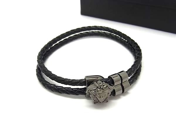 VERSACE ヴェルサーチェ ブレスレット ラ メドゥーサ レザー ブレスレット DG05579 ブラック系 メタル レザー ユニセックス 新品未使用展示品【本物保証】【中古】｜3R boutique