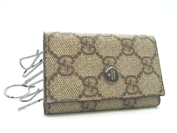 GUCCI グッチ キーケース GGスプリーム 115063 ベージュ ブルー系 PVC レザー ユニセックス シルバー金具 超美品【本物保証】【中古】