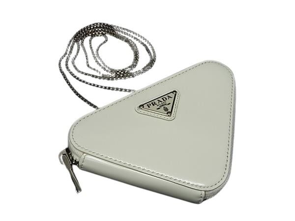 PRADA プラダ ショルダーバッグ トライアングルロゴ 1NR005 アイボリー系 レザー レディース チェーン ミニバッグ ポーチ シルバー金具 超美品【本物保証】【中古】|3R boutique