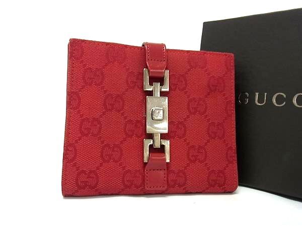 89 美品 GUCCI 二つ折り財布 GGキャンバス 赤 GUCCI グッチ 財布 二つ折り 折財布 折り財布 レディース GG柄