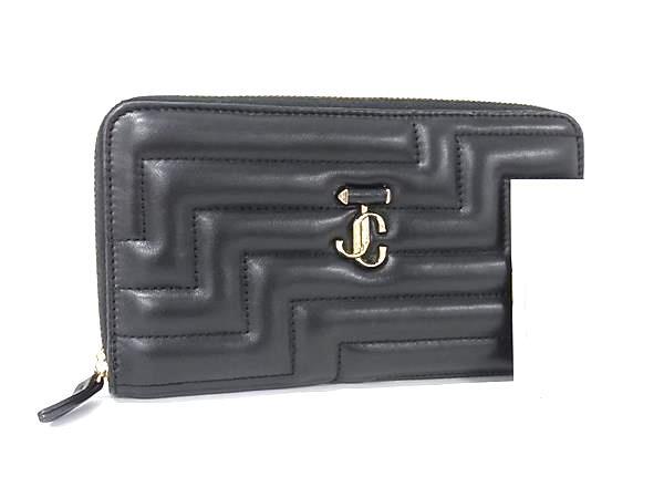 JIMMY CHOO ジミーチュウ 財布 アベニュー ブラック ナッパレザー レディース ラウンドファスナー 長財布 ゴールド金具 美品【本物保証】【中古】｜3R boutique