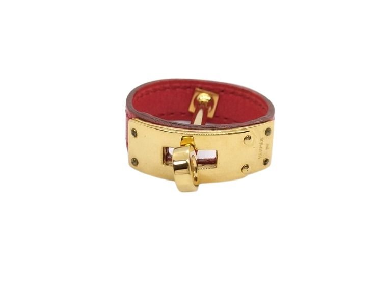 HERMES エルメス スカーフリング ケリー ゴールド レッド レザー レディース ゴールド金具【本物保証】【中古】