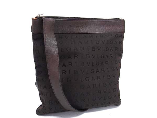 BVLGARI ブルガリ ショルダーバッグ ロゴマニア ブラウン キャンバス レザー レディース シルバー金具 美品【本物保証】【中古】