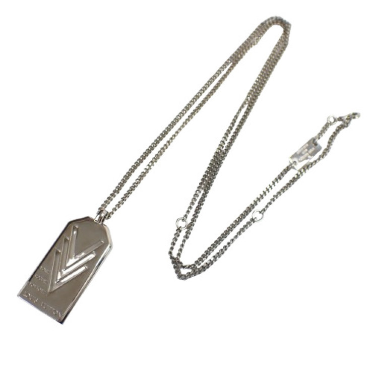 LOUIS VUITTON ルイヴィトン ペンダント ネックレス VVV M00050 シルバー メタル メンズ トリプルV 美品【本物保証】【中古】