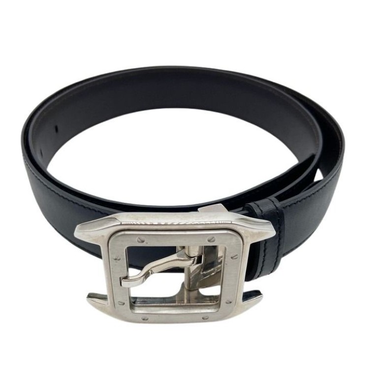 Cartier カルティエ ベルト サントス ブラック ブラウン シルバー系 レザー メンズ リバーシブル 美品【本物保証】【中古】