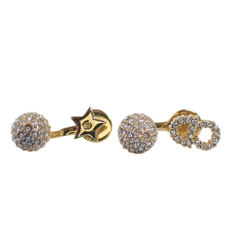 Christian Dior クリスチャンディオール ピアス Clair D Lune (クレール ディー リュヌ) ゴールド メタル ラインストーン レディース CDロゴ 星 超美品【本物保証】【中古】