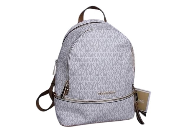 MICHAEL KORS マイケルコース リュック MK柄 アイボリー系 PVC レザー レディース ゴールド金具 超美品【本物保証】【中古】