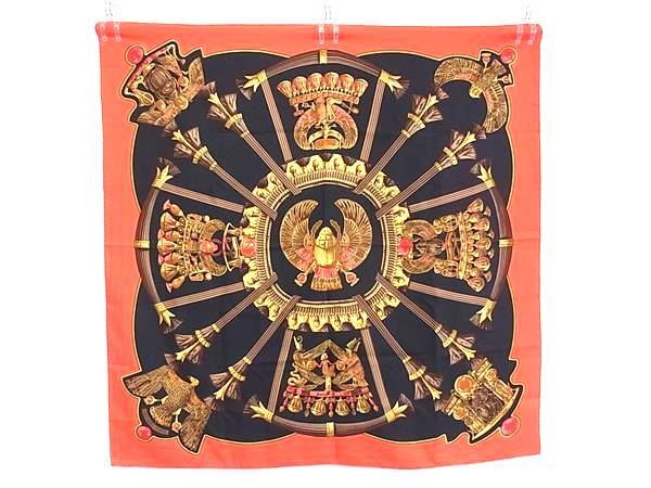HERMES エルメス スカーフ カレ90 マルチカラー シルク100％ レディース Caty 古代エジプト スカラベ柄【本物保証】【中古】