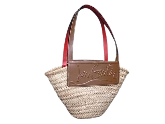 新品　ルブタン ロゴ　ラフィア×レザー　かごバッグ　トートバッグ　新品同様 新品 ルブタン ロゴ ラフィア×レザー かごバッグ トートバッグ