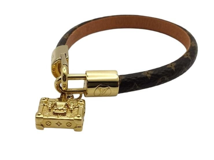 LOUIS VUITTON ルイヴィトン ブレスレット ブラスレ スピーディー M8031 ブラウン ゴールド系 モノグラムアンプラント レディース 超美品【本物保証】【中古】