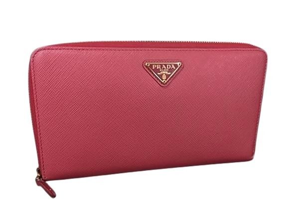 PRADA プラダ 財布 トライアングルロゴ 1M1188 ピンク サフィアーノレザー レディース 三角ロゴマーク ラウンドファスナー 長財布 オーガナイザー ゴールド金具【本物保証】【中古】
