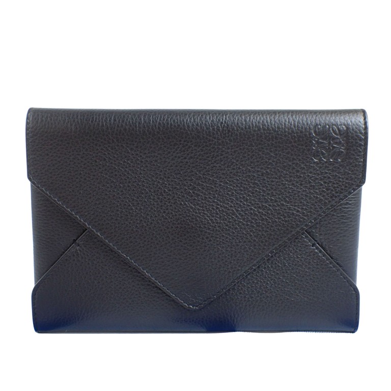 LOEWE ロエベ ポーチ アナグラム エンベロープポーチ ブラック レザー ユニセックス 美品【本物保証】【中古】