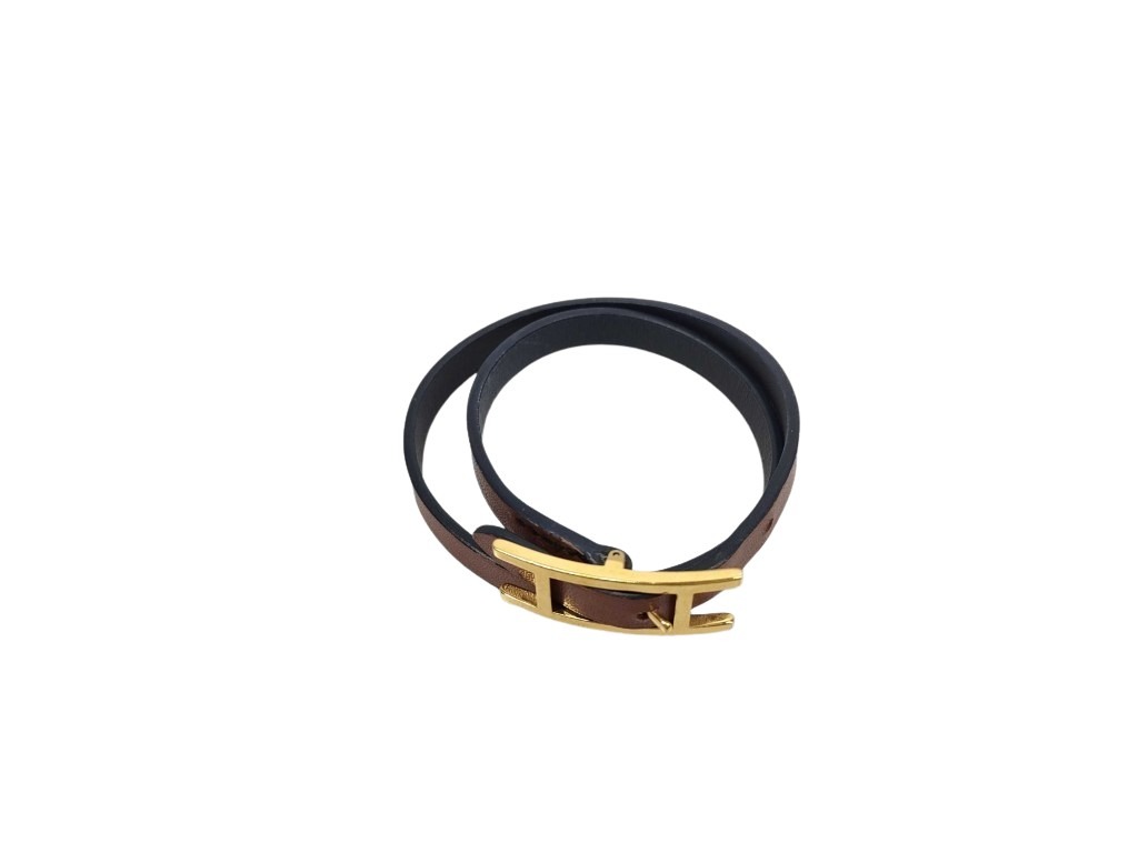 【希少・美品】HERMES バングル ビット ネイビー ブレスレット レザー エルメス ブレスレット バングル[品番：AXEB0034558]｜AXES