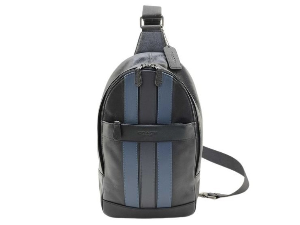 COACH コーチ ボディバッグ F23215 ブラック ブルー系 レザー メンズ ショルダーバッグ 美品【本物保証】【中古】