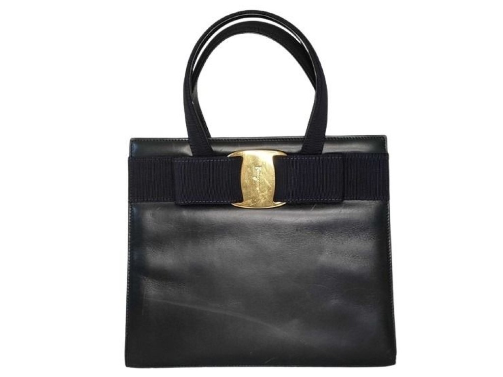 Salvatore Ferragamo フェラガモ ハンドバッグ ヴァラ BA214178 ネイビー系 レザー レディース ゴールド金具【本物保証】【中古】|3R boutique