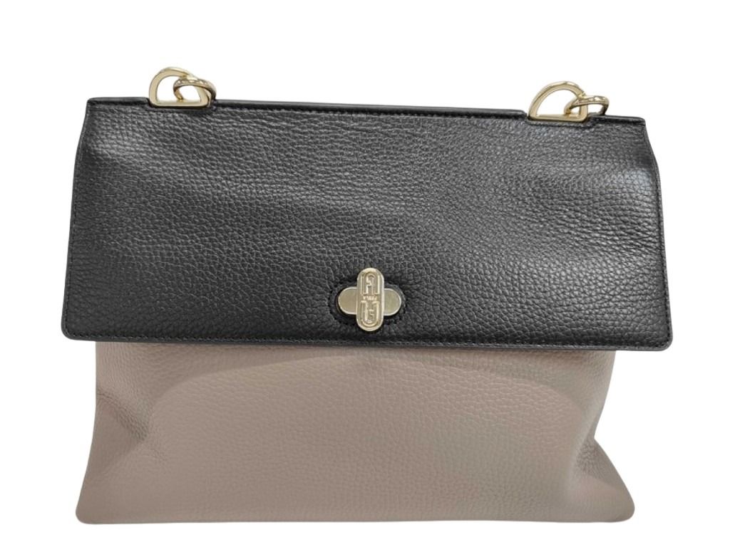 FURLA フルラ ショルダーバッグ DANAE M Hobo ブラック グレージュ系 レザー レディース ゴールド金具 美品【本物保証】【中古】|3R boutique