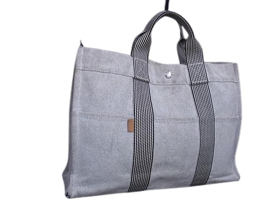 HERMES エルメス ニューフールトゥPM キャンバス トートバッグ グレー HERMES エルメス ニューフールトゥ PM グレー ブラック BLACK