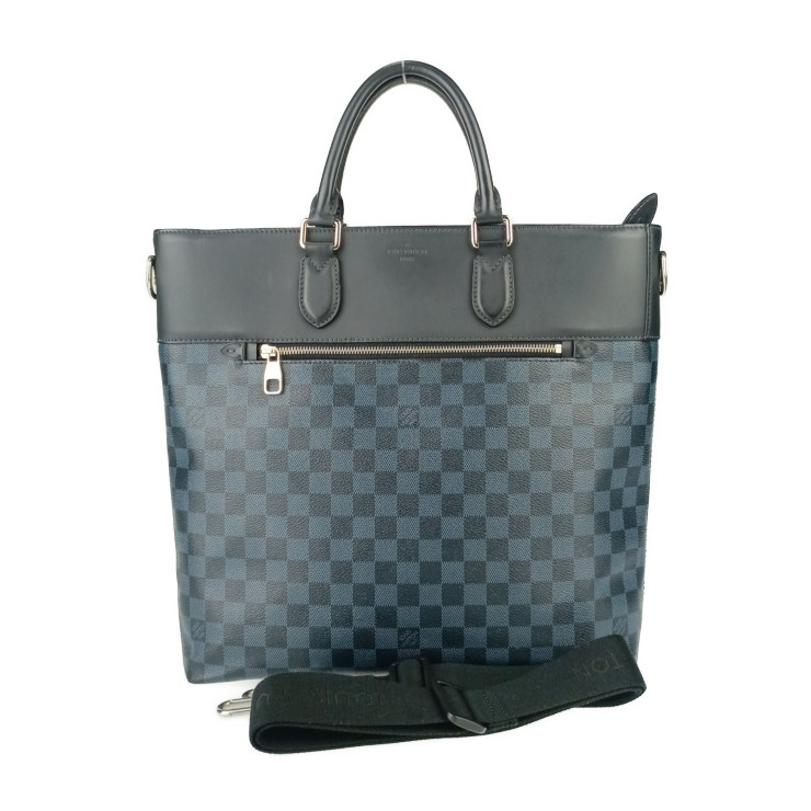 美品 LOUIS VUITTON ルイヴィトン トートバッグ ニューポート N41588 ネイビー系 シルバー金具 ダミエ・コバルト キャンバス レザー メンズ 2WAY ショルダーバッグ【本物保証】【中古】