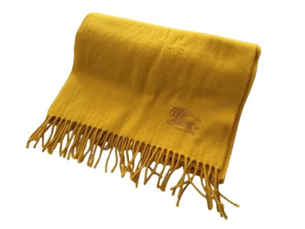 BURBERRY バーバリー マフラー イエロー系 カシミヤ100％ ユニセックス 美品【本物保証】【中古】