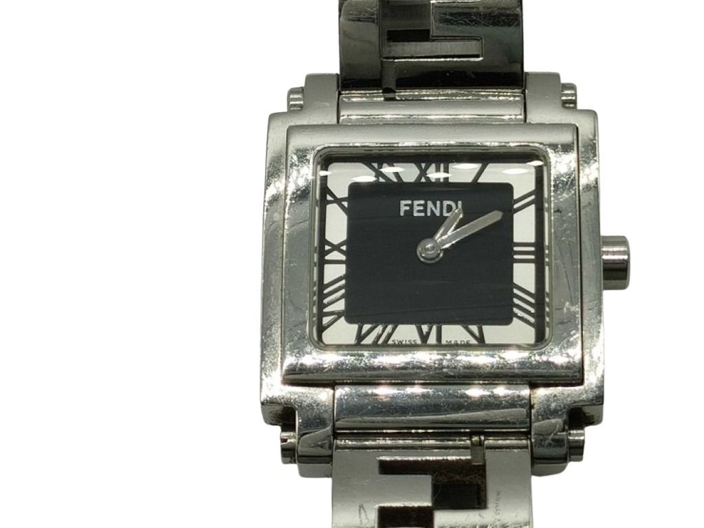 FENDI フェンディ 時計 クアドロ 6000L ブラック シルバー系 ステンレス レディース アナログ スクエア【本物保証】【中古】|3R boutique