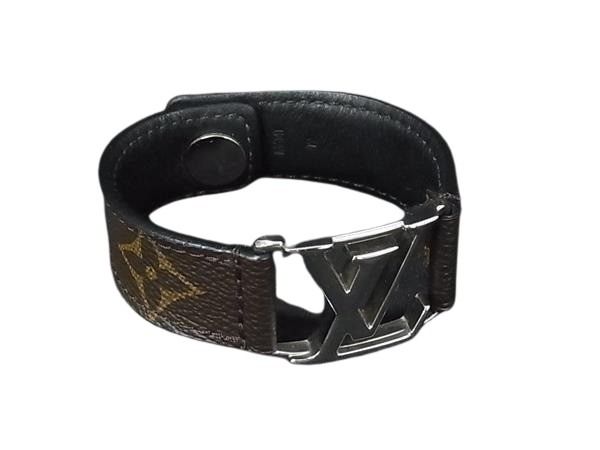 LOUIS VUITTON ルイヴィトン ブレスレット ブラスレ ホッケンハイム M6141 ブラウン モノグラム ユニセックス シルバー金具 美品【本物保証】【中古】