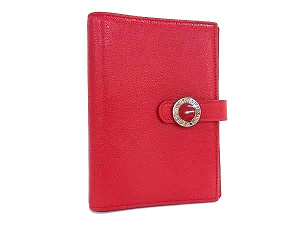 BVLGARI ブルガリ 手帳カバー ブルガリブルガリ レッド レザー レディース 6穴式 シルバー金具 超美品【本物保証】【中古】