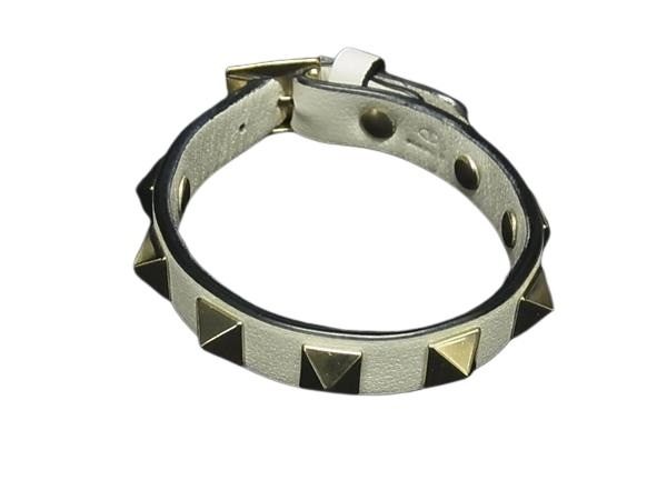 VALENTINO GARAVANI ヴァレンティノ ガラヴァーニ ブレスレット ロックスタッズ TW0J0255VIT アイボリー系 レザー レディース ゴールド金具【本物保証】【中古】｜3R boutique