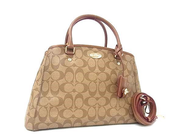 COACH コーチ ハンドバッグ シグネチャー スモール マーゴット キャリーオール F34608 ブラウン ベージュ PVC×レザー レディース 2WAY 新品未使用展示品【本物保証】【中古】