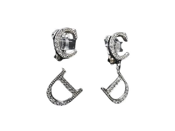 ChristianDior ディオール イヤリング シルバー系 メタル レディース ラインストーン クリップ式 美品【本物保証】【中古】｜3R boutique