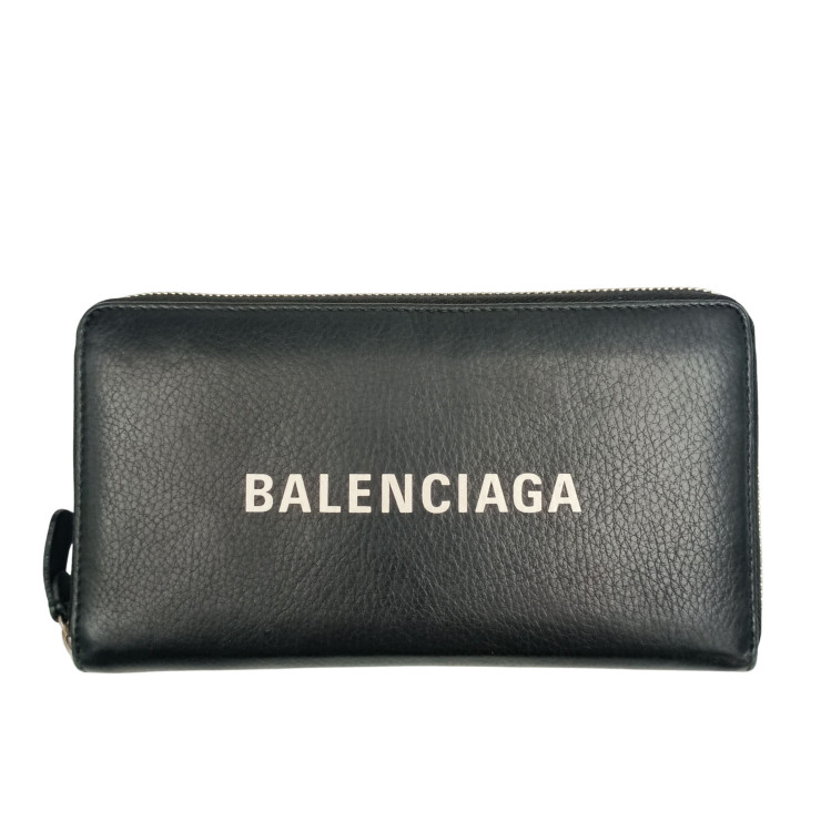 BALENCIAGA バレンシアガ 長財布 エブリデイ 490625 ブラック系 レザー ユニセックス ロゴ ラウンドファスナー 美品【本物保証】【中古】