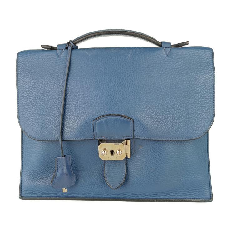 HERMES エルメス ビジネスバッグ サックアデペッシュ27 - ブルー系 シルバー金具 トリヨンクレマンス メンズ ハンドバッグ □Ｊ刻印【本物保証】【中古】
