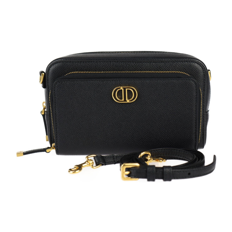 新古未使用展示品 Christian Dior クリスチャンディオール カロ ダブルポーチ ショルダーバッグ S7431UBAE レザー ブラック ゴールド金具 2WAY セカンドバッグ クラッチバッグ【本物保証】【中古】
