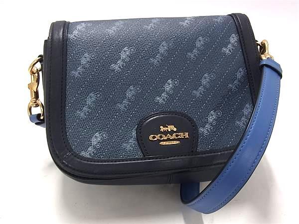 COACH コーチ ショルダーバッグ ホースアンドキャリッジ C4059 ネイビー系 PVC レザー レディース ゴールド金具 美品【本物保証】【中古】